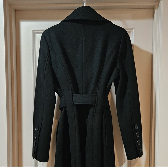 Guess Double Breast Wool Blend Coat Heavyweight Funnel Neck Belt Siz 6 Black EUC - Picture 10 of 15
